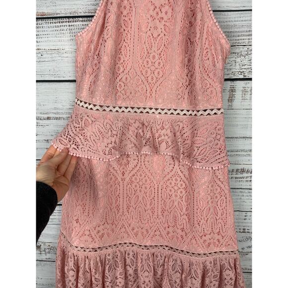 Foxiedox Pink Lace Dress Small High Neck Retro Pinup Boho Fairy Whimsical Formal - Picture 4 of 15